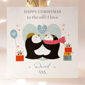 愛する人へのパーソナライズされたクリスマスカード、ボーイフレンド、婚約者、妻、ガールフレンド、婚約者からのかわいいペンギンハートのクリスマスカード