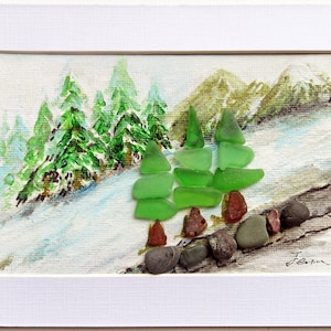 Art du verre de mer, sapin de Noël « Winter Road », décoration d'intérieur de carte de vœux, carte de Noël 3D, cadeau de Noël unique pour la famille, amis, enseignant