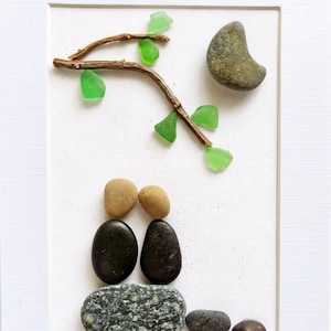 Photo en verre de mer, « Moonlight » Couple Pebble Art, Beach Art Decor, carte de Saint Valentin, cadeau d’anniversaire, cadeau de fête des mères grand-mère