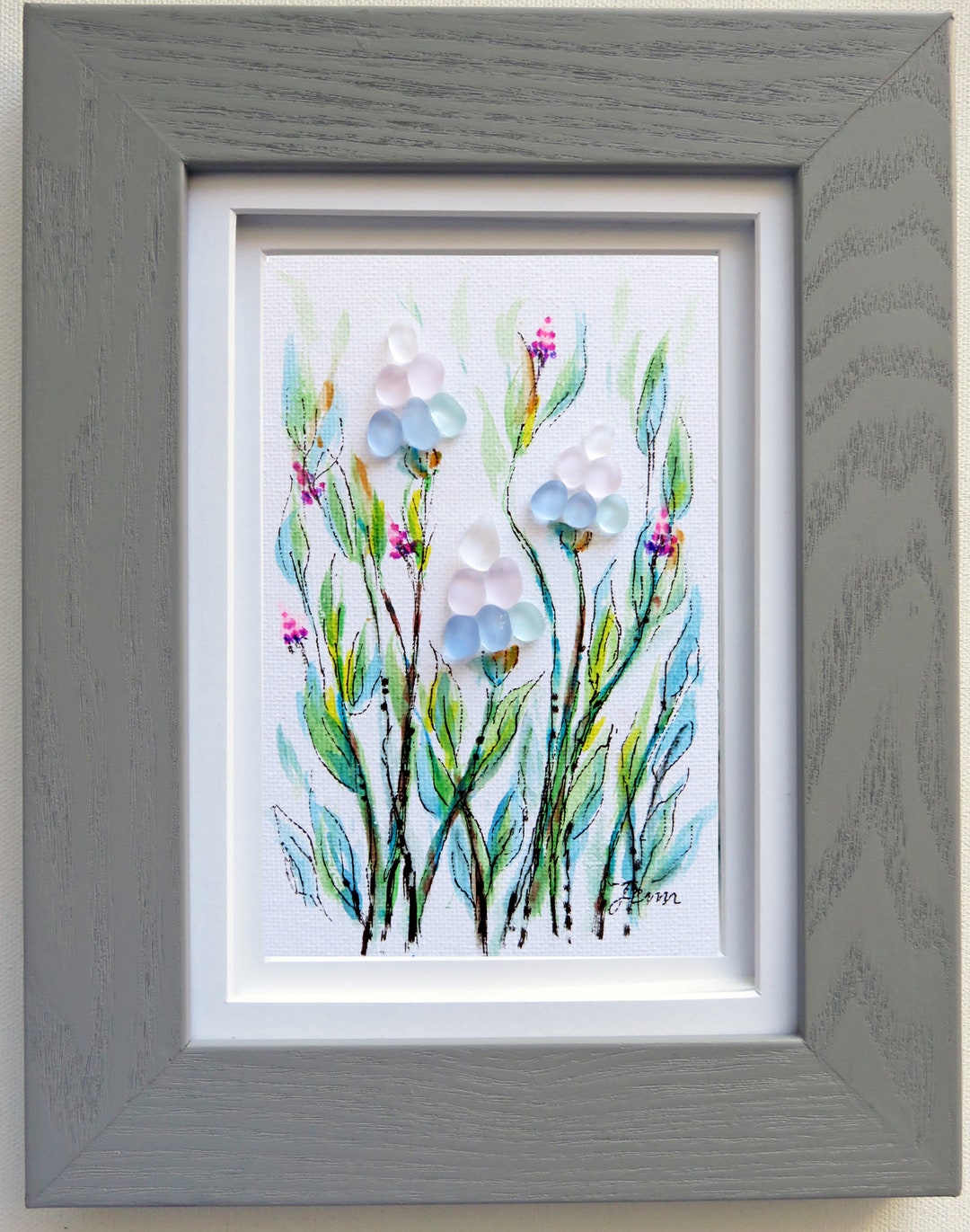 Sea Glass Art Framed glass Art Lavender Beach Pebble Art Etsy