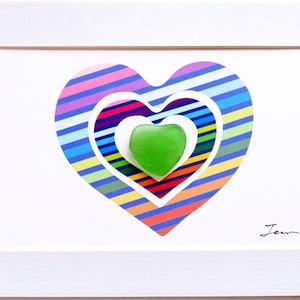 Art du verre de mer, Art de galets « Natural Heart », cadeau d’amoureux de la plage, cadeau de Saint-Valentin, carte 3D de Saint-Valentin, carte anniversaire, cadeau de fête des mères