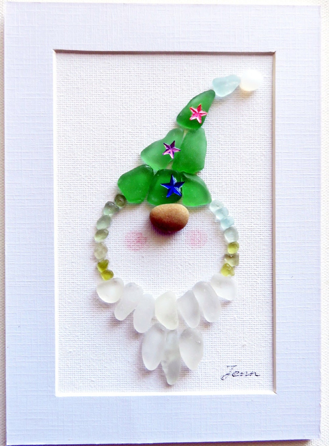 Sea Glass Art, christmas Gnome Home Decor, Holiday Gift for Kids