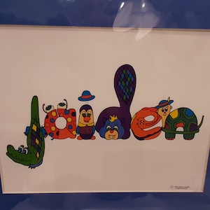 Vintage 1996th Canadian Hand Drawn Artwork by Karen Hawley. Alphacritters  Whimsical Animal Alphabet Children name