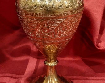 Vintage Indian hand crafted engraved Flower pattern Bud solid Brass Vase. Circa second half 20th century.