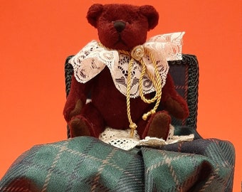 Vintage original Handcrafted Plush Teddy Bear Music Box Collectible. Circa 1970 - 1980s.