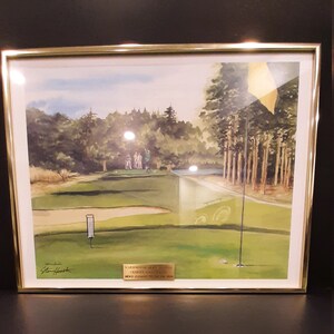 Artist Steven Houston Men&#39;s Closet to the Pin Framed Vintage Lithograph from Original Watercolor Picture with original gold sign of artist.