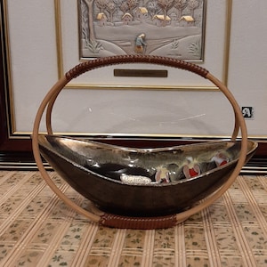 Vintage Original West Germany CARSTENS TONNESHOE Handmade Pottery Basket with Wicker Handel #1040 Manufactured in Middle 20th Century
