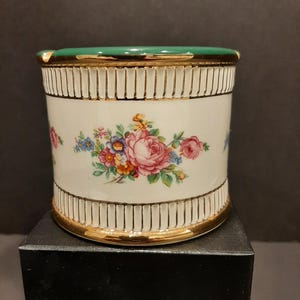 Vintage PK Silesia Germany Porcelain Cigarettes 3 Slots Flower Pattern with Hand Painted Gilded Decoration Circa Second Half 20th Century