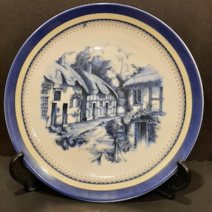 Vintage Collectible ROYAL SCHWABAR Decorative Porcelain Plate Dutch Style Delft Blue Pattern Crafted in Bavaria Germany Circa 1960-1970s