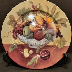 Vintage Collectible T. Limoges Porcelain 7 1/2&quot; Dessert Plate Fruit Motif Pattern Designed in France Circa Second Half 20th Century