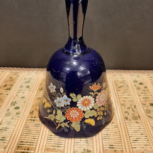 Vintage Cobalt Blue Japanese Porcelain Bell with Flower pattern Gold Elements Circa Second Half 20th Century.