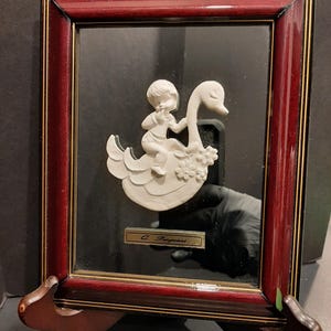 Vintage VOLVI Bonbonniere Exclusives Gift Framed Mirror Wall Decor Handcrafted by Italian Artist Q Pasquini Decorated Alabaster Figurine