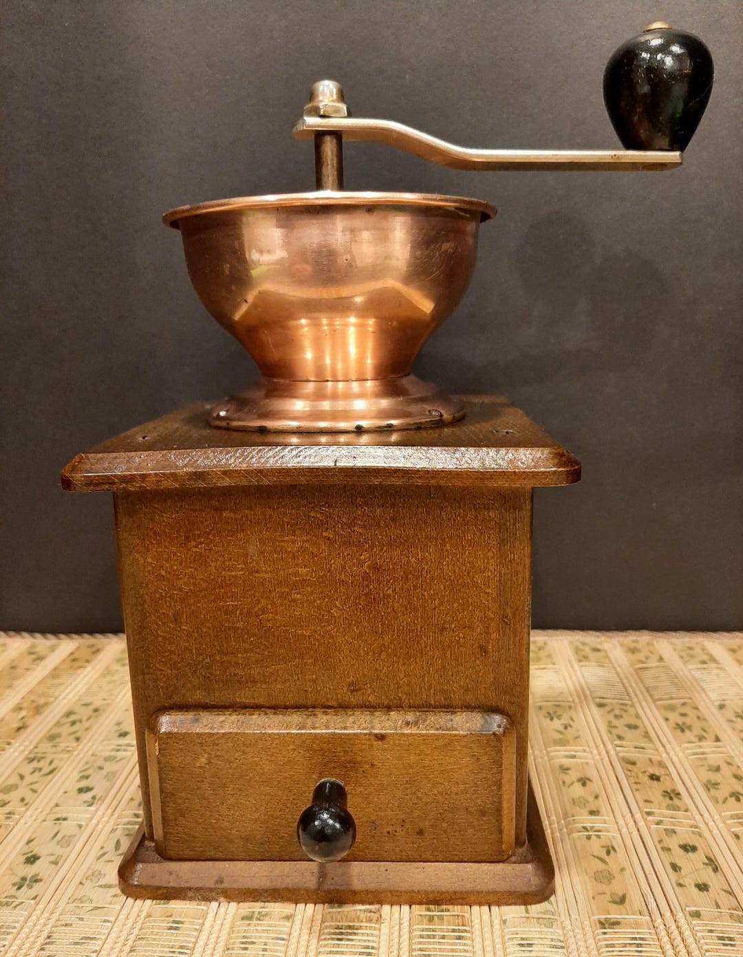 Vintage Collectible Solid Wood Cooper Hand Crank Coffee Mill Grinder ...