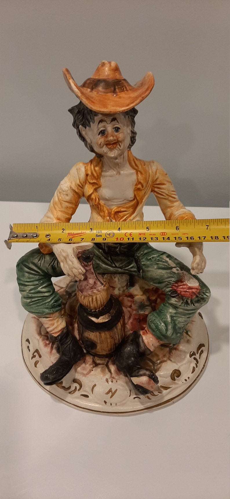 Vintage Rare Capodimonte Porcelain Figurine Hobo Drinking Wine From a