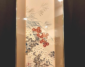 Vintage Traditionelle Chinesische Shui-mo Aquarellmalerei auf Papier Blumenmotiv Original Signiert Eingerahmt Etwa zweite Hälfte des 20.Jahrhunderts