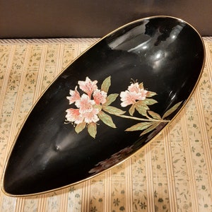 Vintage samlarobjekt CROWN DEVON FIELDING'S Porslinsdroppformad serveringsskål handmålad blommönster cirka 1950-1970