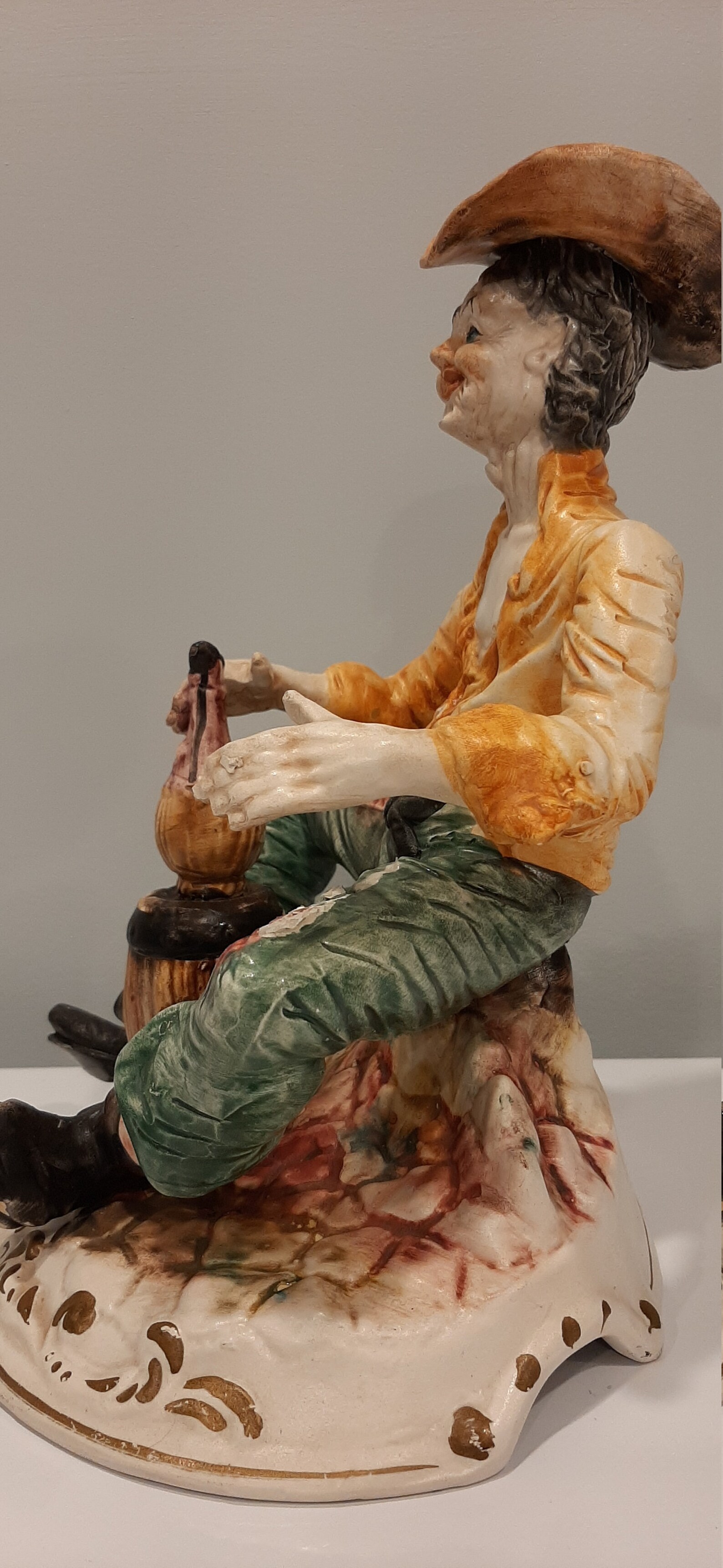 Vintage Rare Capodimonte Porcelain Figurine Hobo Drinking Wine From a