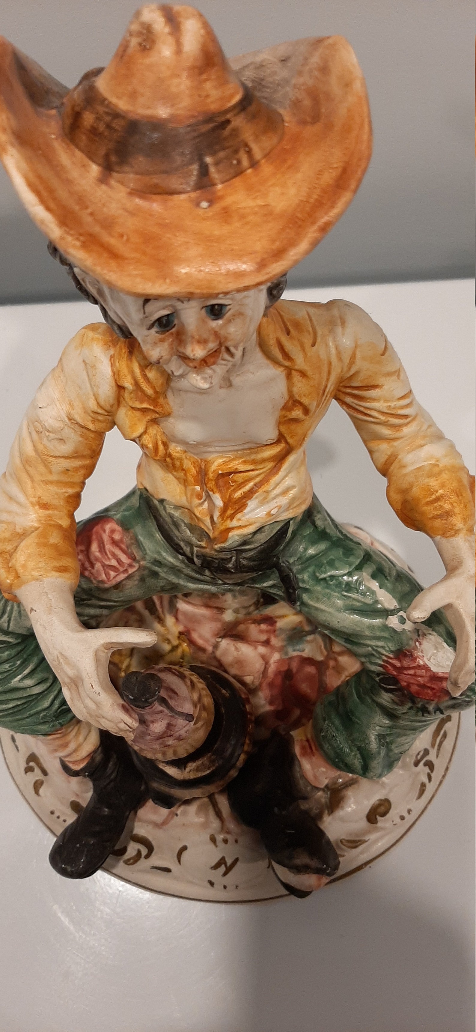 Vintage Rare Capodimonte Porcelain Figurine Hobo Drinking Wine From a