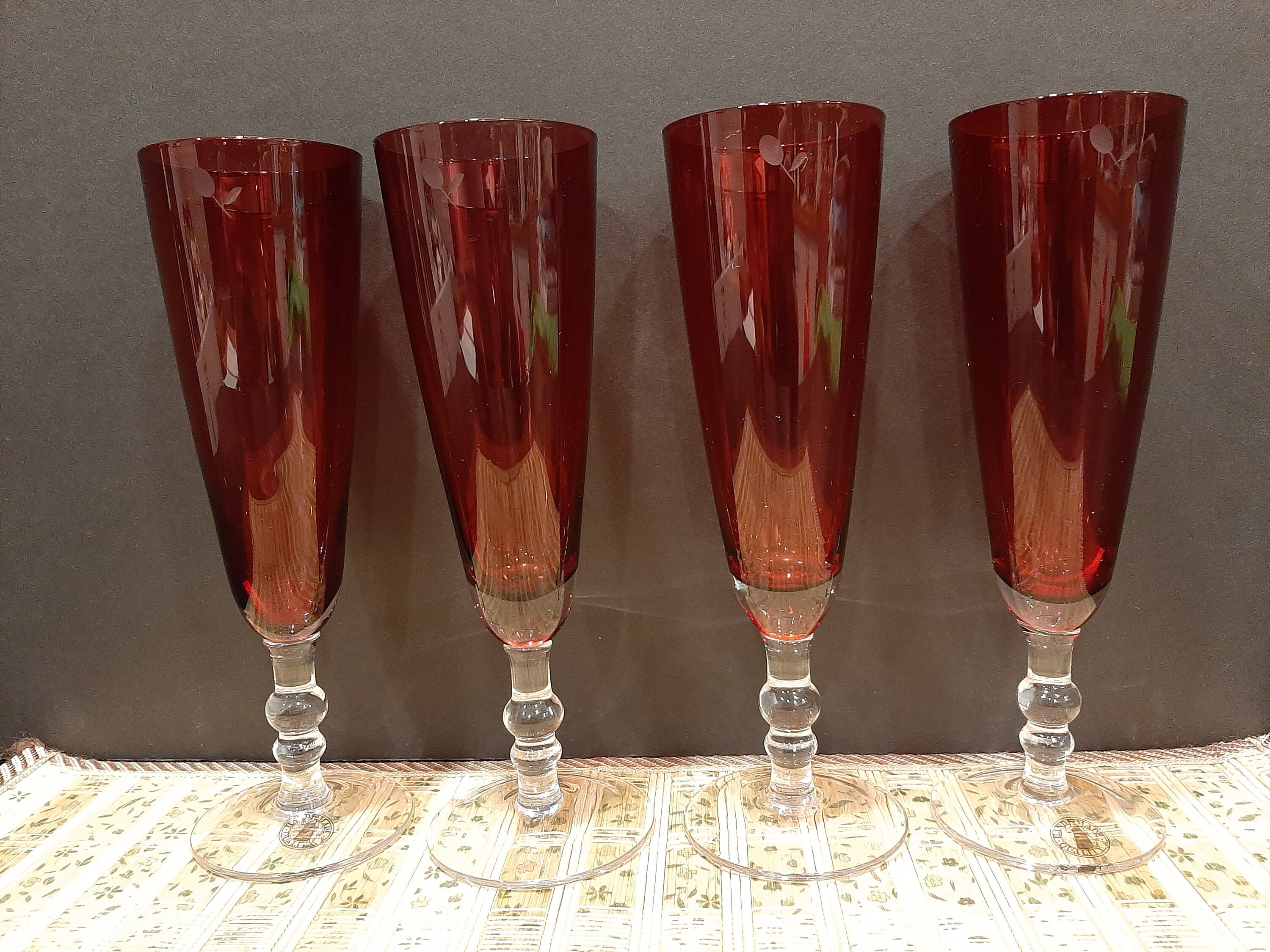 Set of 4 Vintage Ruby Red Crystal Hand Made Quality