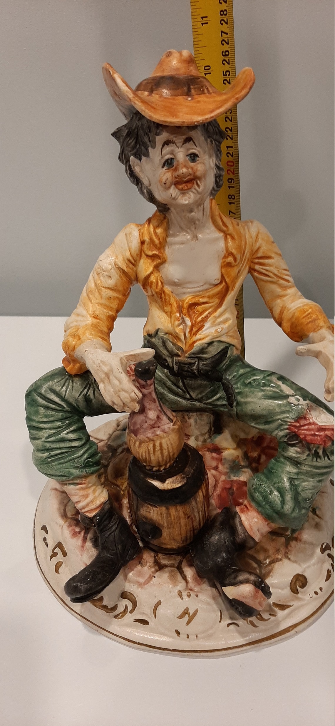 Vintage Rare Capodimonte Porcelain Figurine Hobo Drinking Wine From a