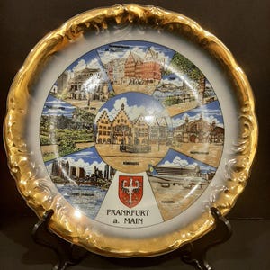 Vintage Collectibles Bockling Glass Germany Cabinet Decoration Porcelain Plate &quot;Frankfure a Main&quot; Circa second Half 20th Century