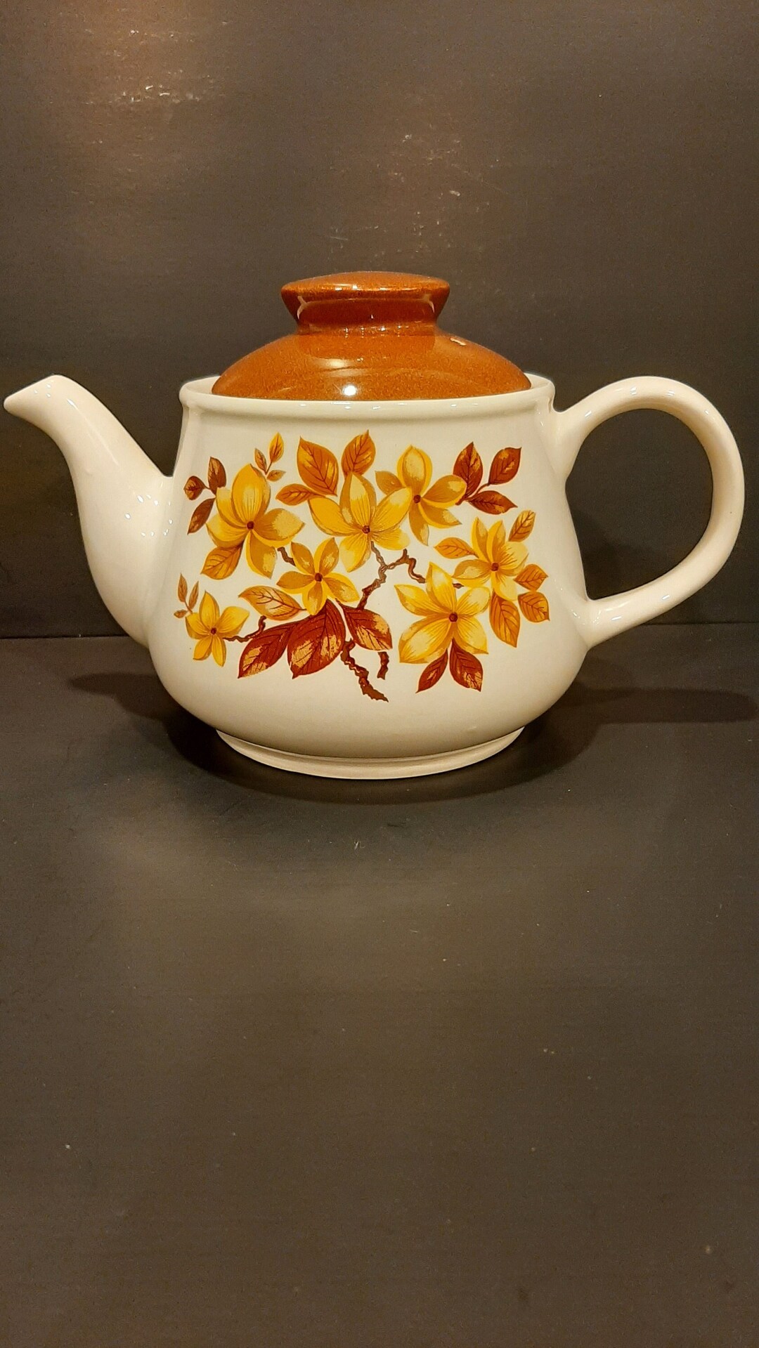 Vintage Sadler Bone China Teapot With Brown Flower Pattern Made in England Circa Second Half