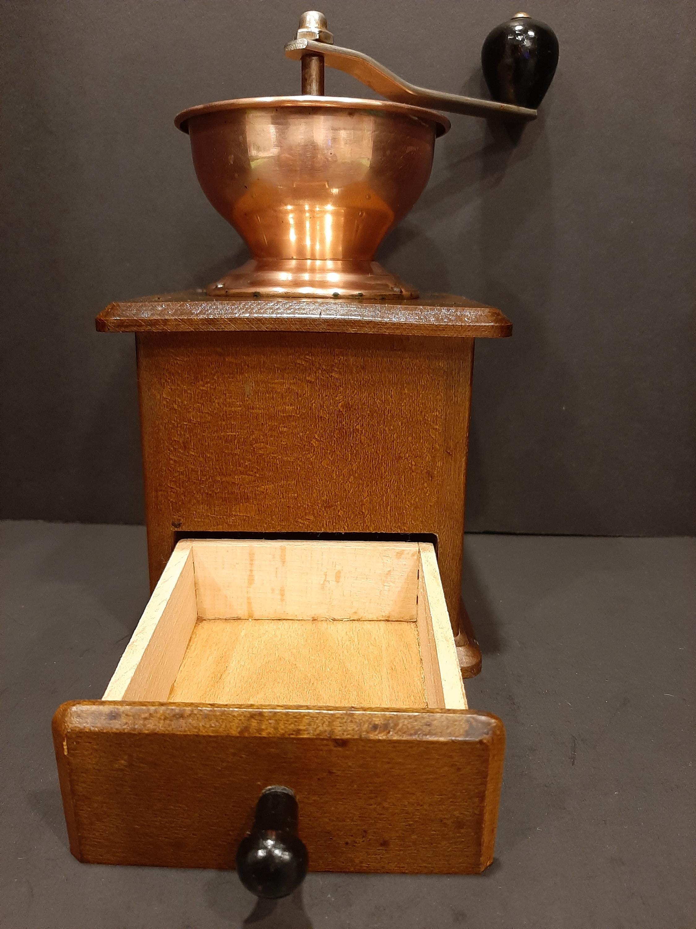 Vintage Collectible Solid Wood Cooper Hand Crank Coffee Mill Grinder ...