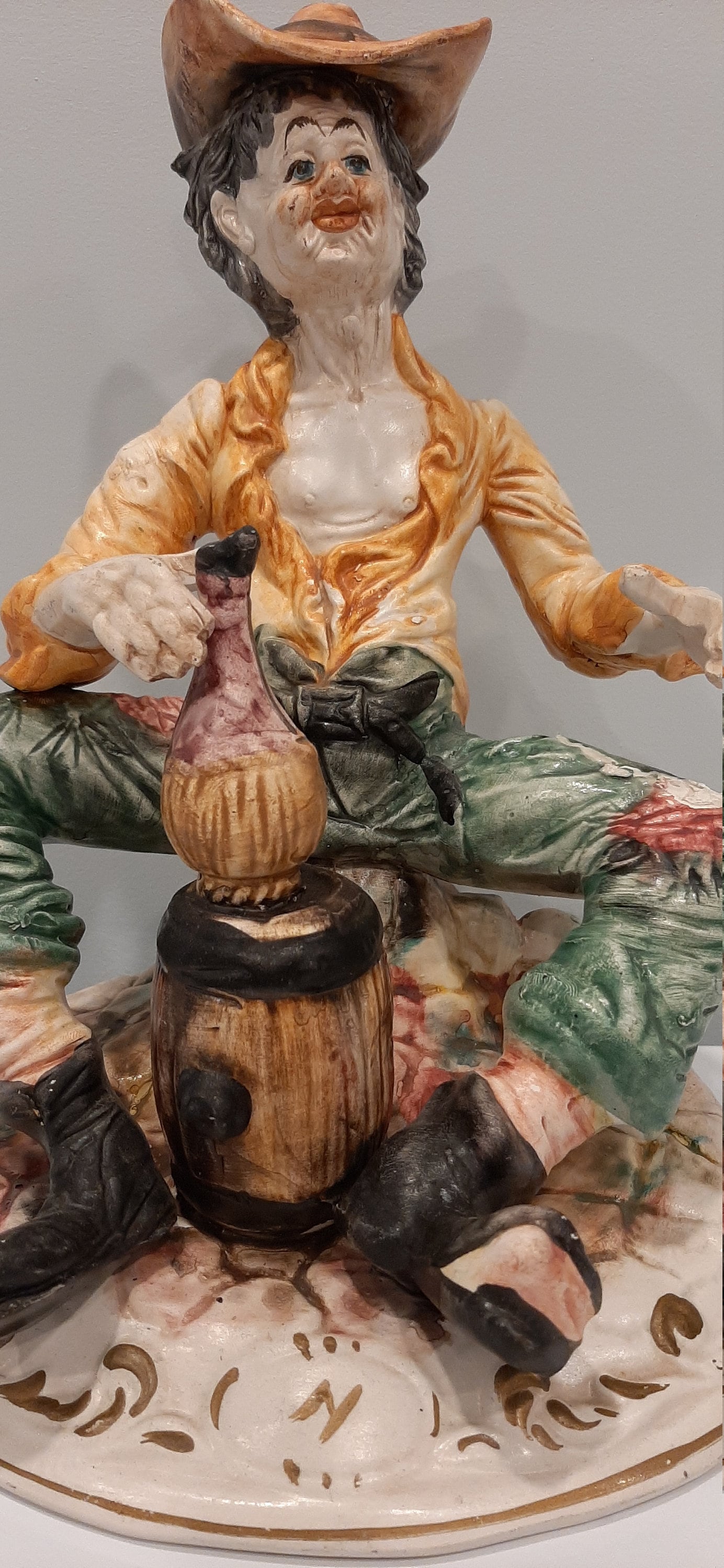 Vintage Rare Capodimonte Porcelain Figurine Hobo Drinking Wine