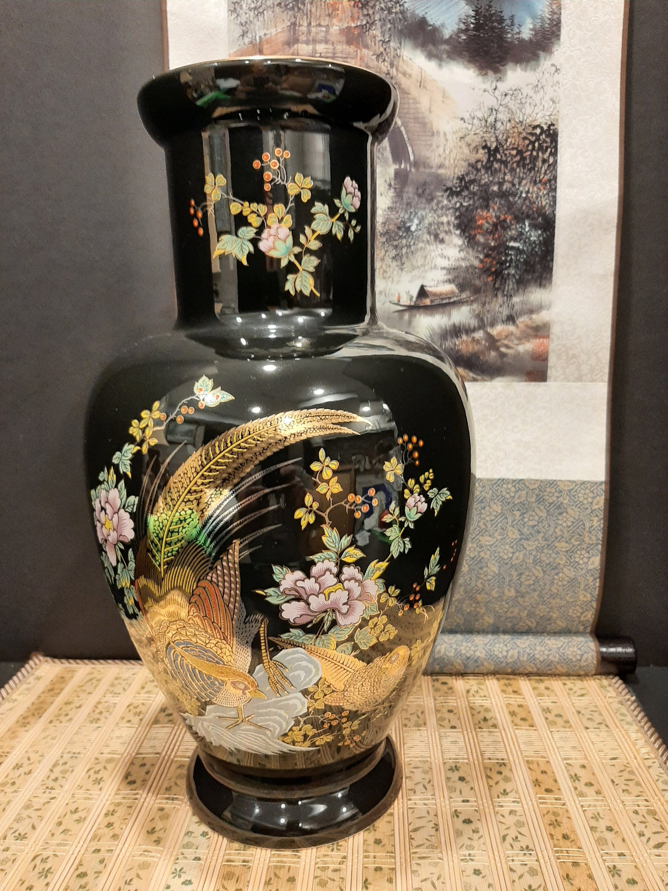 Gilded Black Vase - Etsy