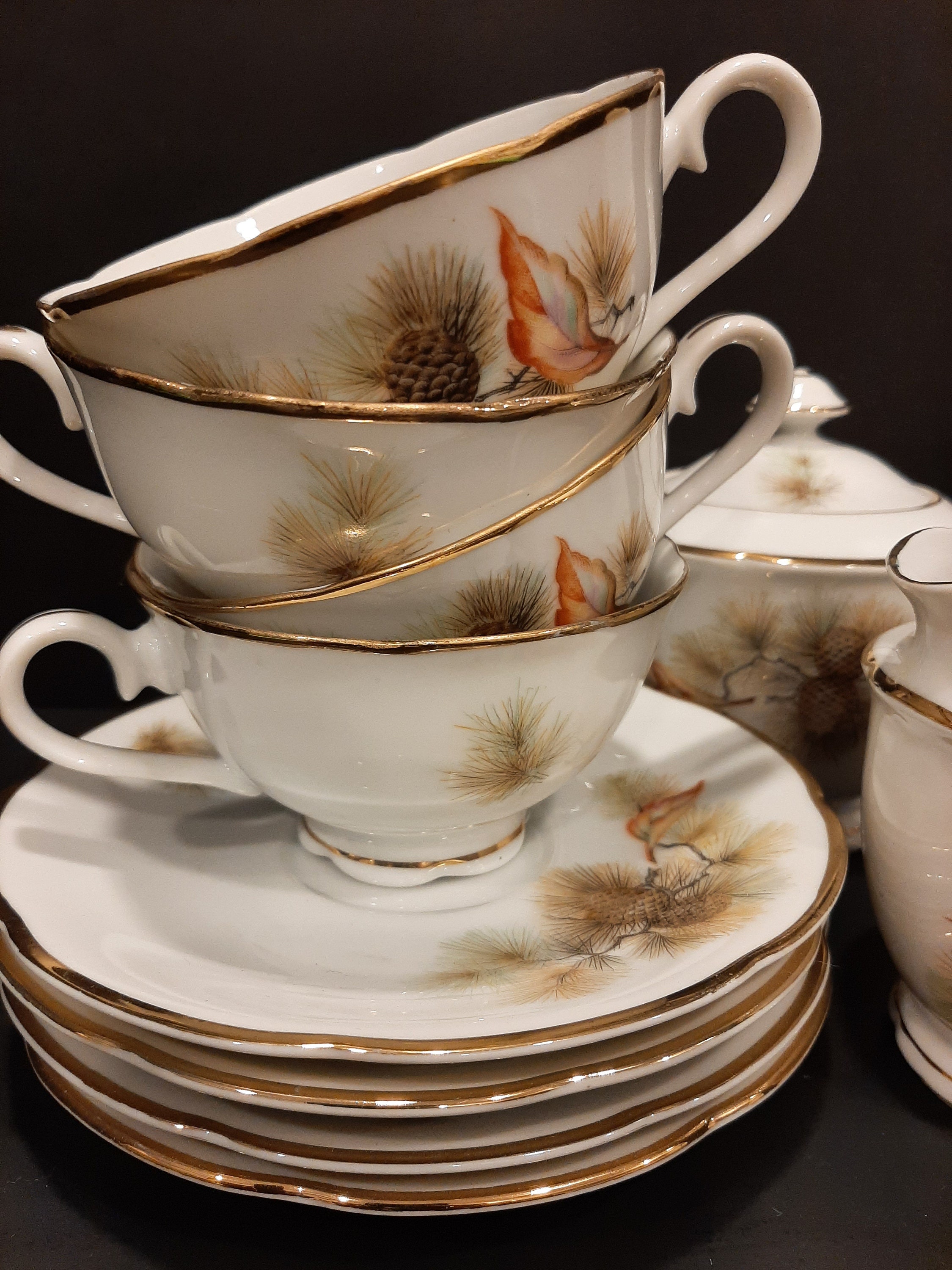 Vintage Japanese PINE TREE Fine Translucent CHINA Tea Set for - Etsy