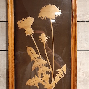 Vintage Handgefertigt Stroh Eingerahmt Bild &quot;&quot;Unkraut&quot;&quot; Volkskunst. Handarbeit aus der Tschechoslowakei. Ca. 1969er Jahre