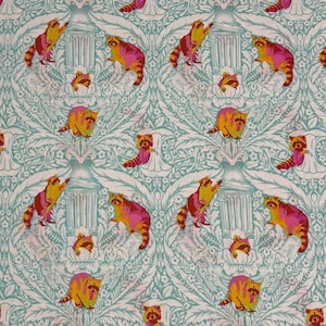 Tula Pink Fabric – Tiny Beasts "One Man’s Trash" Color: Glow – Raccoon Print – Quilting Cotton by the Yard – FreeSpirit Fabrics light Blue