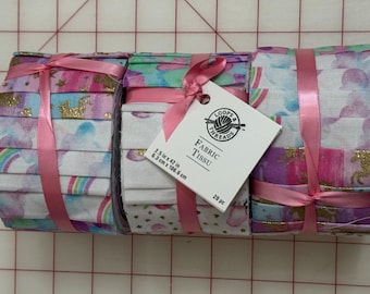 Pretty Pastel Unicorn Rainbow Tie Dye Gold Glitter Loops and Threads Jelly Roll 20 strips Craft Quilt Jelly Roll Rug
