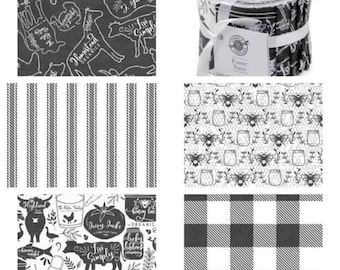 Homestead Jelly Roll – Loops and Threads | Black & White Farmhouse Fabric | 20 Precut 2.5&quot; Strips