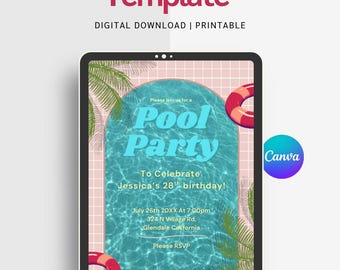Editable Invitation Template Pool Party Summer Printable Canva - Etsy