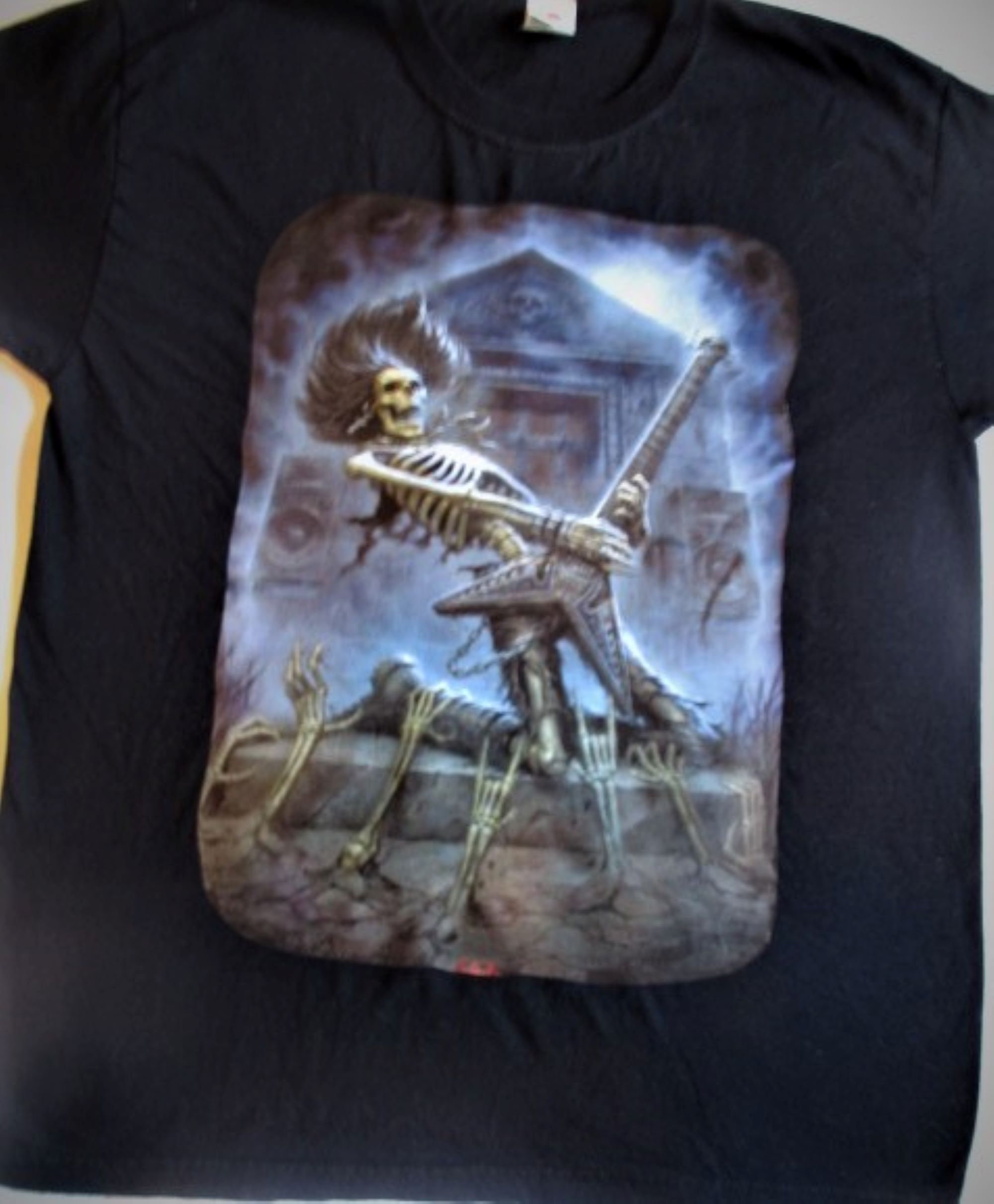 Velocitee Mens Skeleton Guitarist T Shirt Guitar Horror Goth Angel Biker A11250 