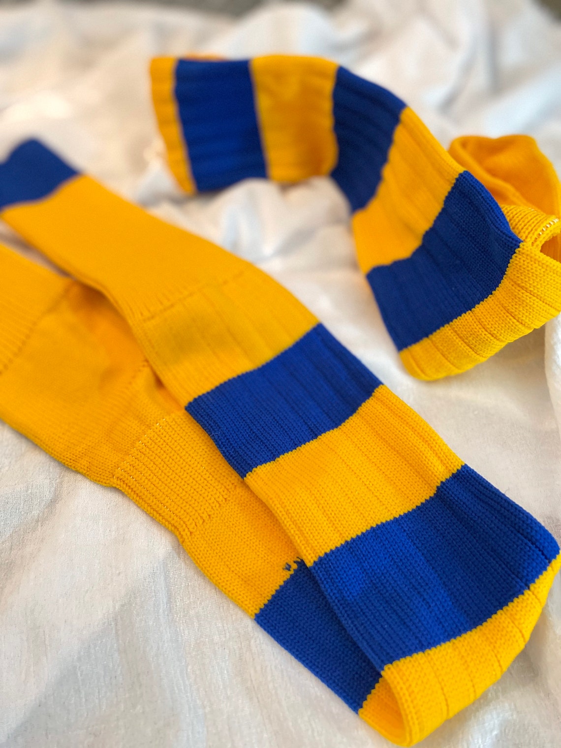 Yellow and blue striped athletic socks | Etsy