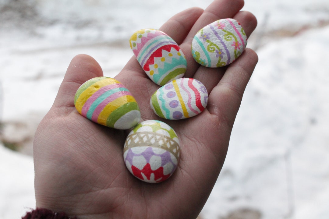 Small Hand Painted Easter Egg Rocks set of Five Etsy