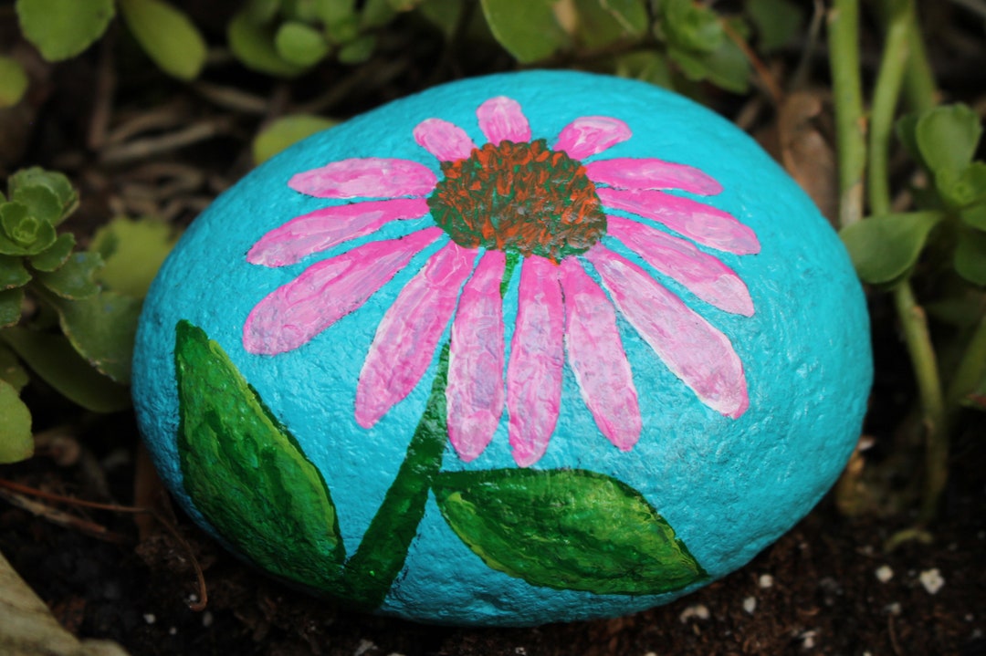 Hand Painted Purple Cone Flower Rock Etsy