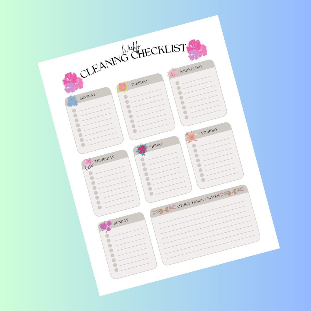 Weekly Cleaning Schedule List Floral Design - Get Organized This Year ...