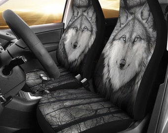 Tupalatus 3 Piece Set Car Accessories Animal Grey Wolf Car Shoulder Strap Protector Cover Seatbelt Heavy Dust and Steering Wheel Accessories Pads for Adults Children Soft Safety