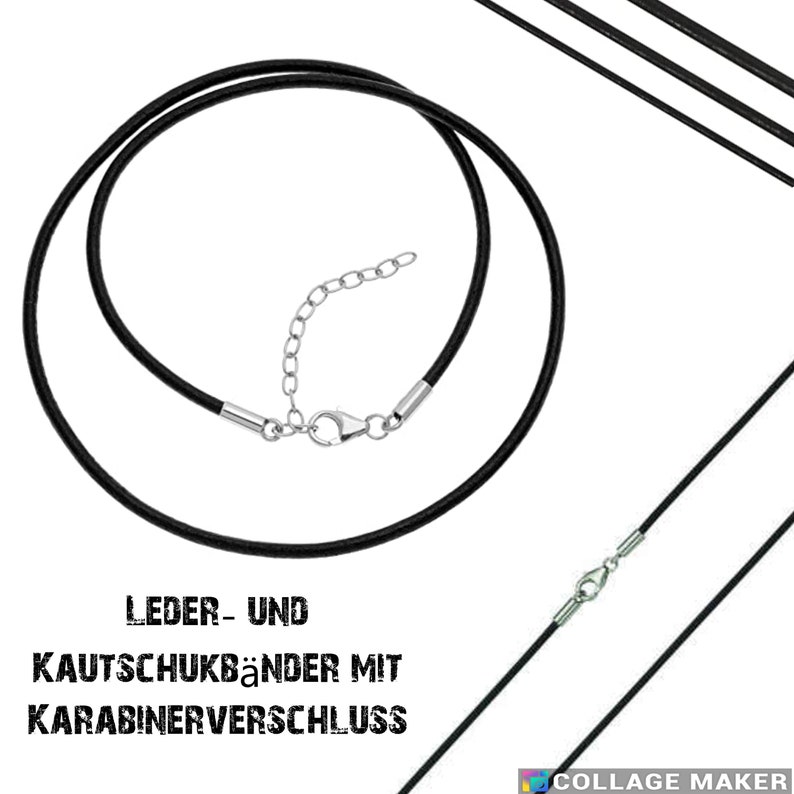 1,5 / 2 / 3 / 4 und 6mm Lederkette, Kautschukkette mit Verschluss, Halsreifen, Lederbänder, Kautschukbänder Leder Karabiner