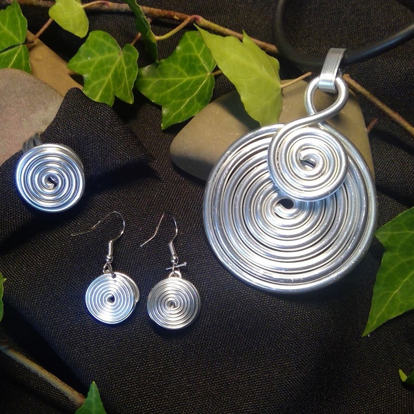 Schmuckset, Spiraldesign, Aluminiumdraht