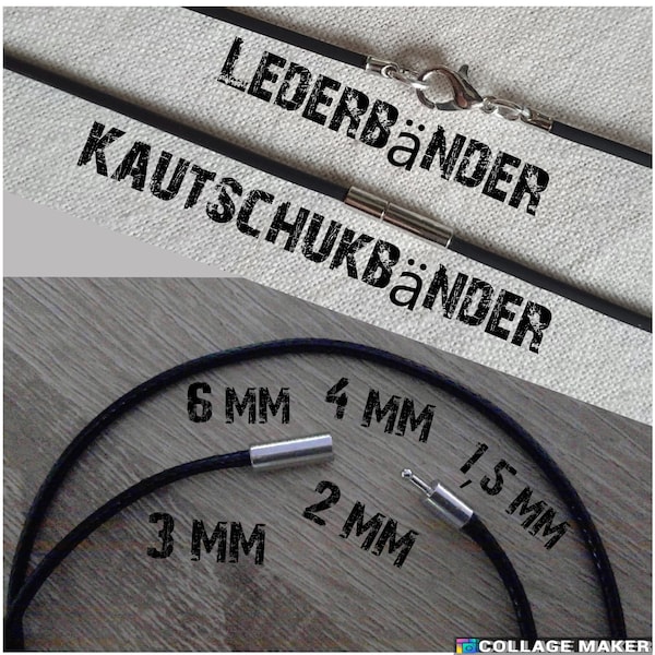 1,5 / 2 / 3 / 4 und 6mm Lederkette, Kautschukkette mit Verschluss, Halsreifen, Lederbänder, Kautschukbänder