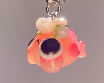 Handgemachte Kirschblüten Goldfisch Polymer Clay Schlüsselbund | Niedlich, klein, Kawaii Charm, perfekt für Angst, Skulptur, Pastell, Blume, Rosa