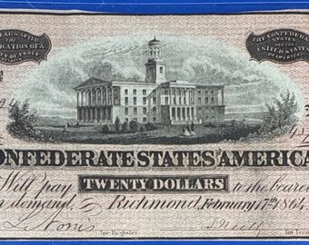 Authentic 1864 Confederate Twenty Dollar Note