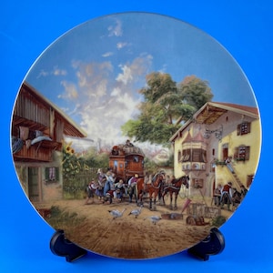 Beautiful, Mint Condition, German Collector Plate from The Bradford Exchange. “Arrival of the Stagecoach”.