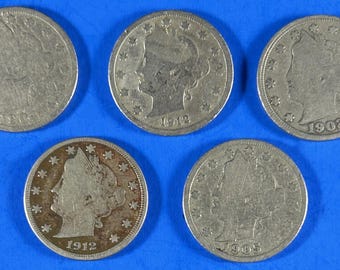 Lot of Five Liberty Head (V) Nickels