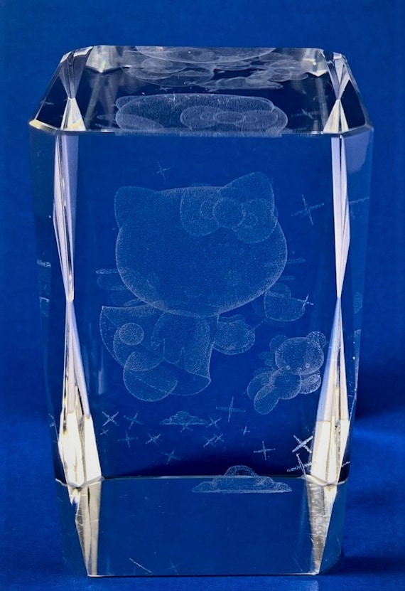 Hello Kitty Laser Engraved 3D Crystal Glass Art Paperweight Etsy