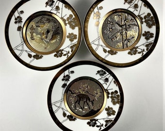 Set of Three Japanese Chokin Art Plates